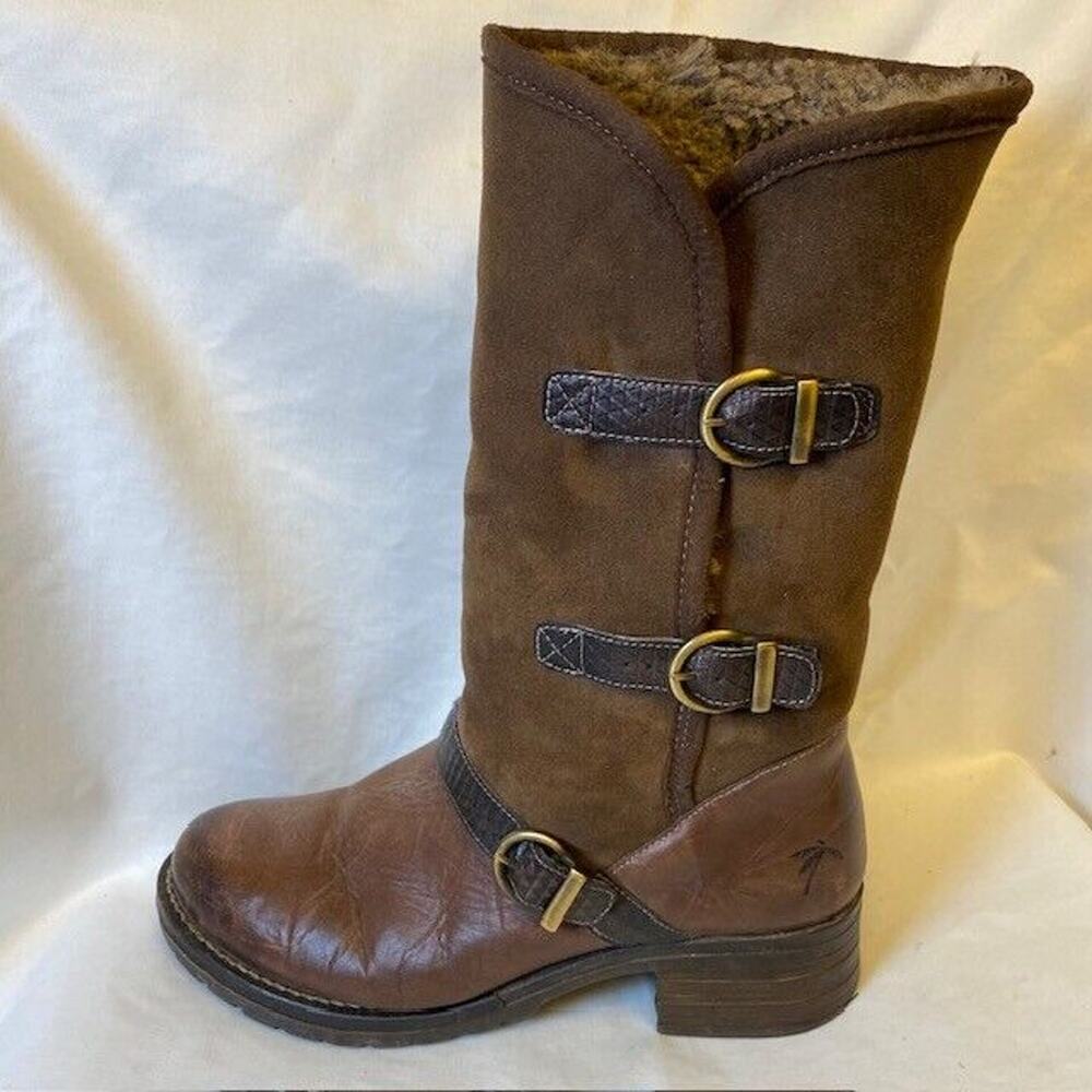Dromedaris Kya Womens 8 Brown Leather Suede Mid Calf Faux Fur Lined Boots